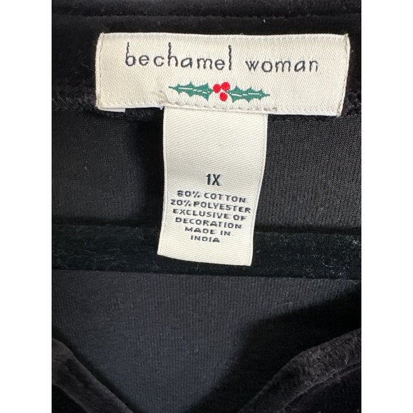 Bechamel Woman size 1X black velour sequin snowflakes holiday party top - Picture 4 of 6